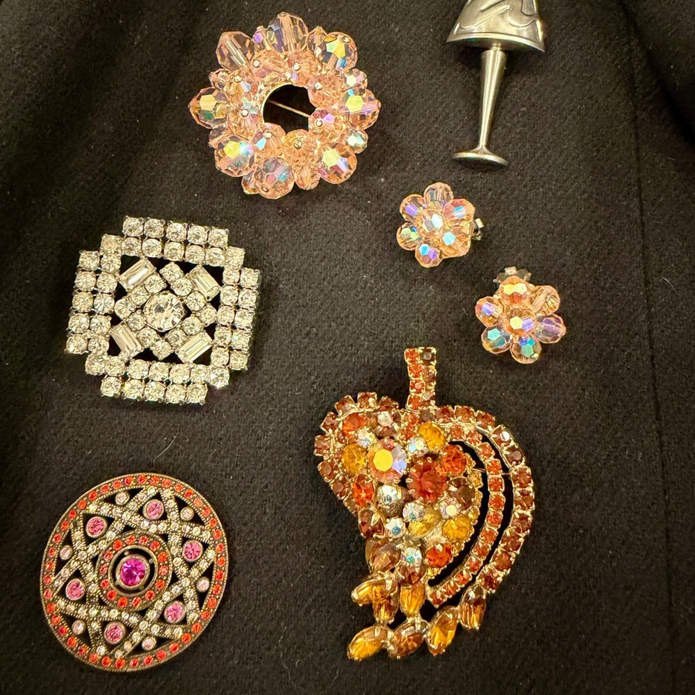 Elegant Crystal and Rhinestone Brooch Set with matching earrings